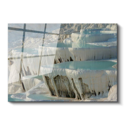 Pamukkale Travertenleri - Beyaz Mermer Havuzların Turkuaz Suları Cam Tablo