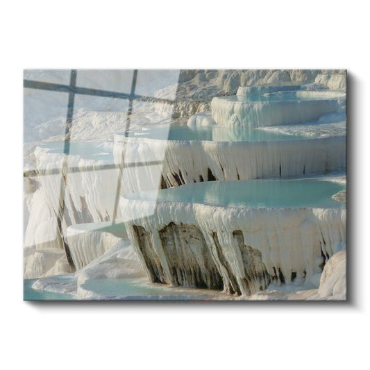 Pamukkale Travertenleri - Beyaz Mermer Havuzların Turkuaz Suları Cam Tablo