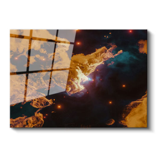 Kozmik Ateş - Uzayın Derinliklerinde Parlayan Nebula Cam Tablo