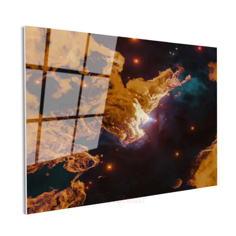 Kozmik Ateş - Uzayın Derinliklerinde Parlayan Nebula Cam Tablo