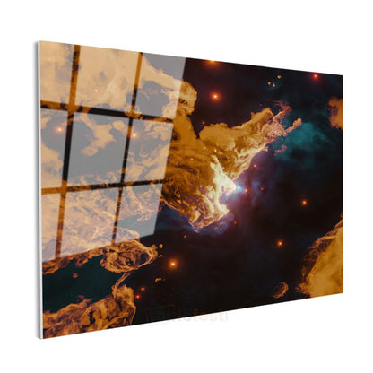 Kozmik Ateş - Uzayın Derinliklerinde Parlayan Nebula Cam Tablo
