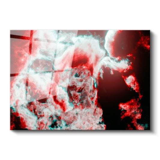 Kozmik Nebula - Kırmızı ve Turkuaz Tonlarında Uzay Bulutu Cam Tablo