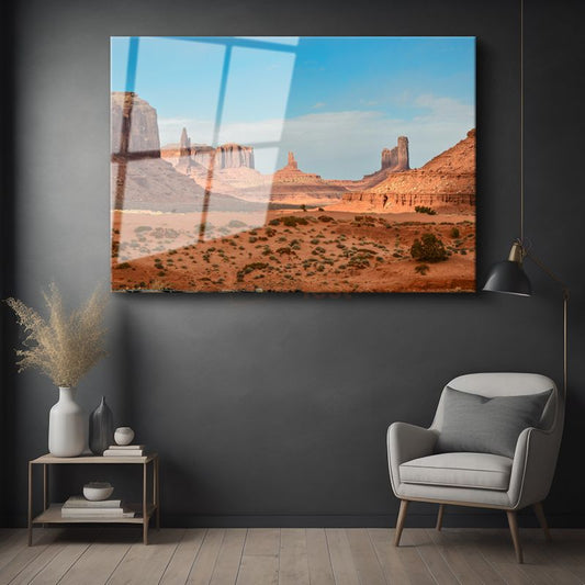Monument Valley - Kızıl Kayalıklar Manzarası Cam Tablo