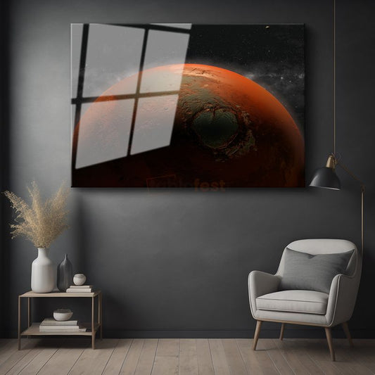 Mars - Kızıl Gezegen Krater Manzarası Cam Tablo