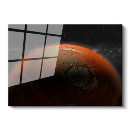 Mars - Kızıl Gezegen Krater Manzarası Cam Tablo