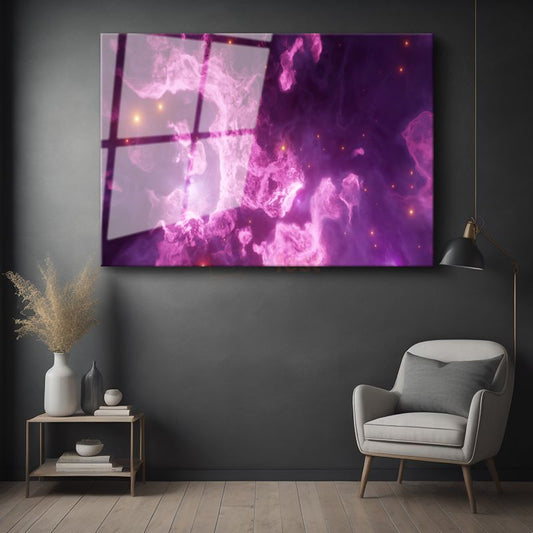 Kozmik Nebula - Mor Galaksi Işıltısı Cam Tablo
