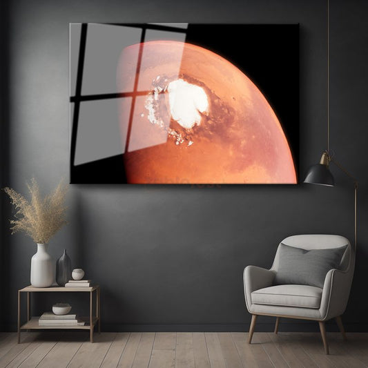 Olympus Mons - Mars'ın Buzla Kaplı Muhteşem Krater Manzarası Cam Tablo