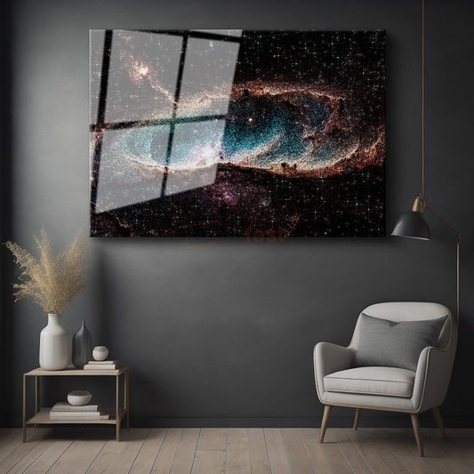 Kozmik Nebula - Yıldızlarla Bezeli Mavi Uzay Bulutu Cam Tablo