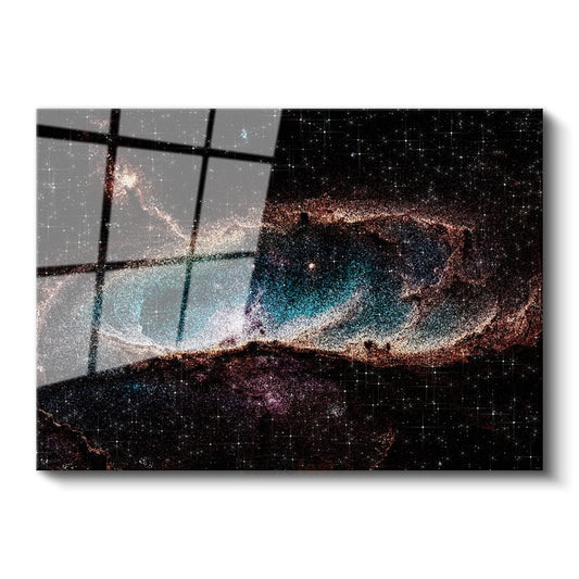 Kozmik Nebula - Yıldızlarla Bezeli Mavi Uzay Bulutu Cam Tablo