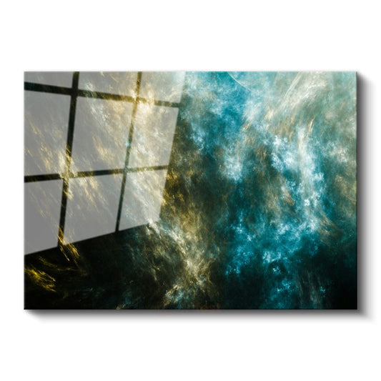 Kozmik Bulut - Altın ve Turkuaz Nebula Detayları Cam Tablo