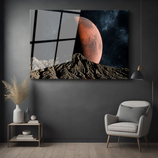 Mars Manzarası - Kızıl Gezegen Yükselişi Cam Tablo