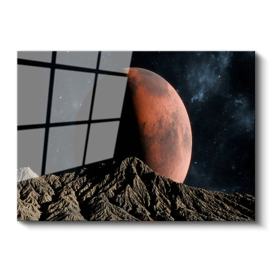 Mars Manzarası - Kızıl Gezegen Yükselişi Cam Tablo