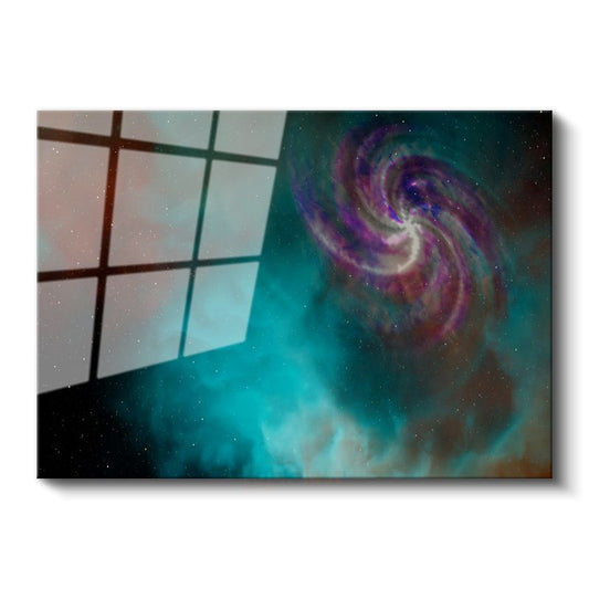 Galaksi Spirali - Turkuaz Nebula Dansı Cam Tablo