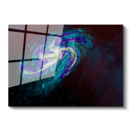 Spiral Galaksi - Turkuaz ve Mor Tonlarında Kozmik Dans Cam Tablo