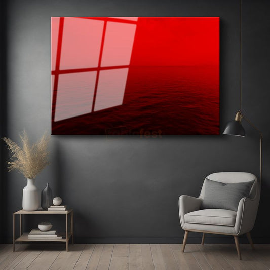 Kızıl Ufuk - Minimalist Deniz Manzarası Cam Tablo