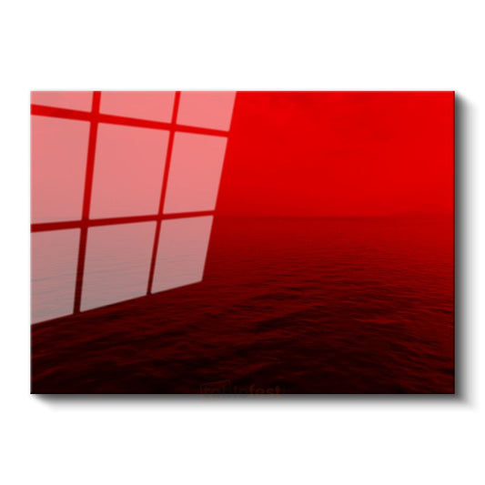 Kızıl Ufuk - Minimalist Deniz Manzarası Cam Tablo