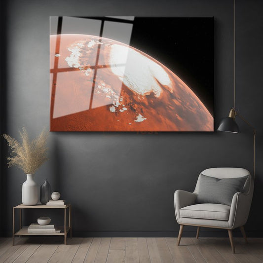 Mars Manzarası - Kızıl Gezegenin Kutup Bölgesi Cam Tablo