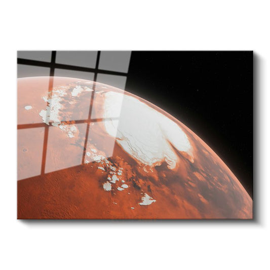 Mars Manzarası - Kızıl Gezegenin Kutup Bölgesi Cam Tablo