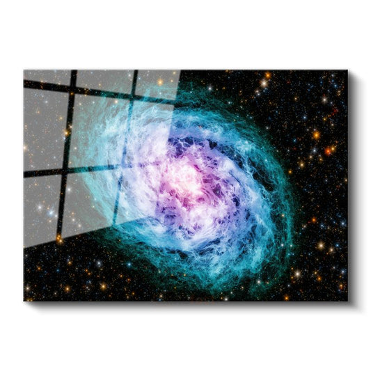 Kozmik Girdap - Turkuaz ve Mor Renkli Spiral Galaksi Cam Tablo