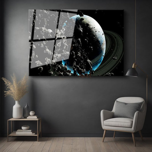 Kozmik Gezegen - Asteroit Kuşağı Cam Tablo