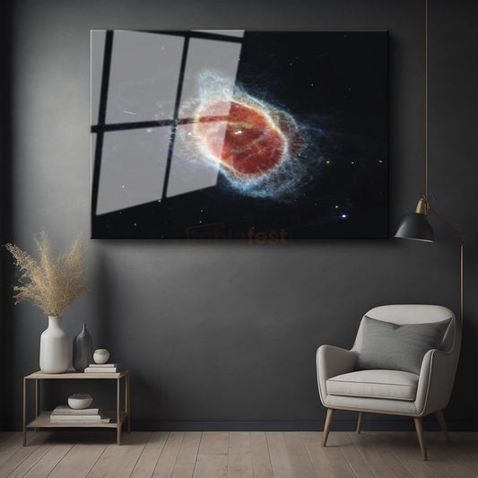 Kozmik Nebula - Uzayın Derinliklerinde Kızıl Parıltı Cam Tablo