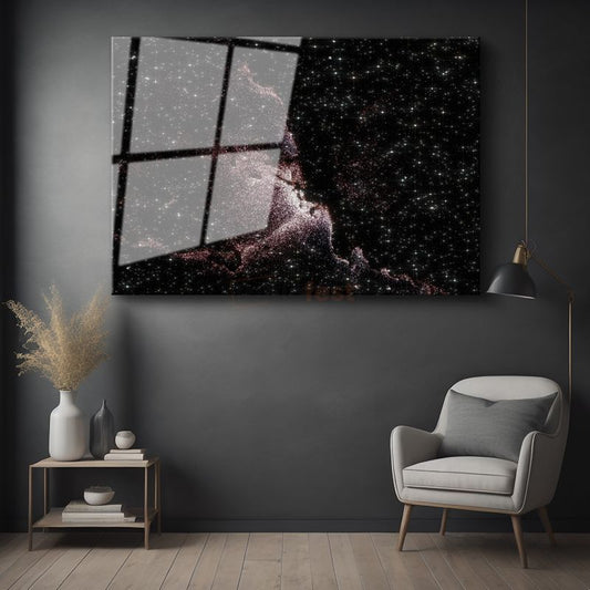 Kozmik Nebula - Yıldızlar Arasında Parıldayan Mor Işıltı Cam Tablo