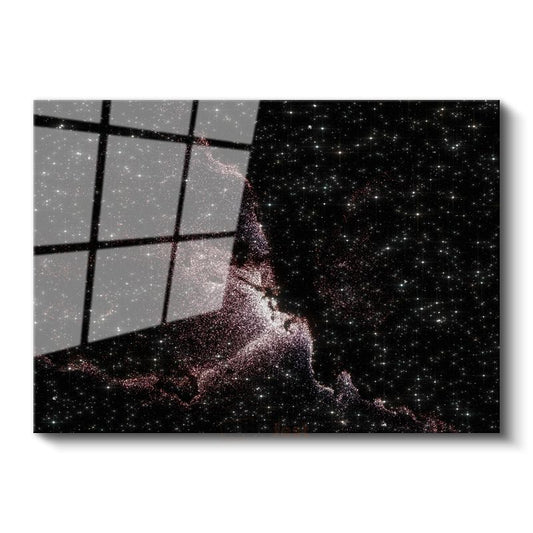 Kozmik Nebula - Yıldızlar Arasında Parıldayan Mor Işıltı Cam Tablo