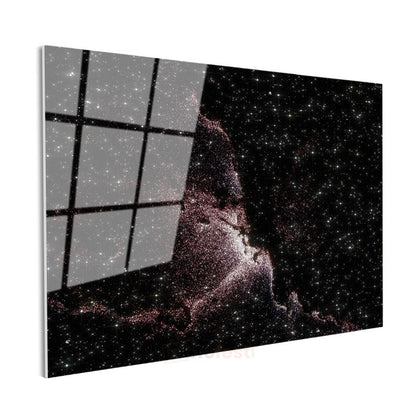 Kozmik Nebula - Yıldızlar Arasında Parıldayan Mor Işıltı Cam Tablo
