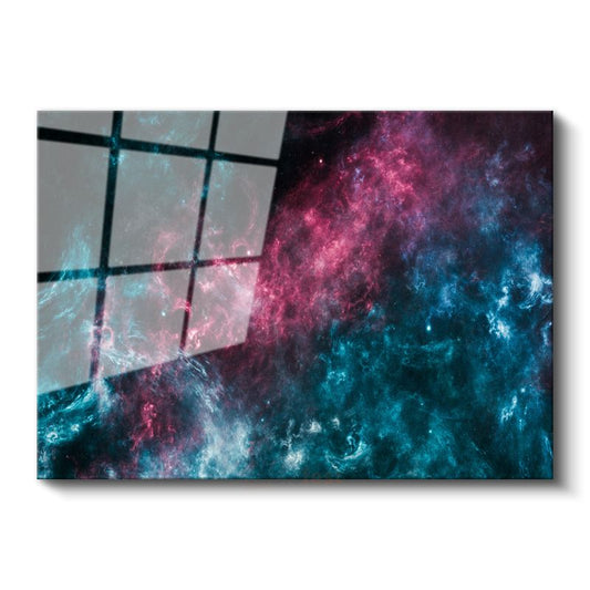 Kozmik Nebula - Pembe ve Mavi Tonlarında Uzay Bulutu Cam Tablo