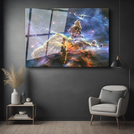 Kozmik Nebula - Yıldızlarla Bezeli Uzay Derinliği Cam Tablo