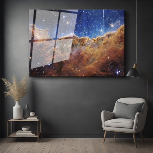 Kozmik Nebula - Yıldızlarla Bezeli Uzay Manzarası Cam Tablo
