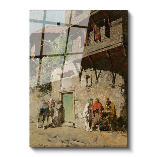 Osmanlı Sokakları - Ahşap Evler Önünde Sohbet Cam Tablo