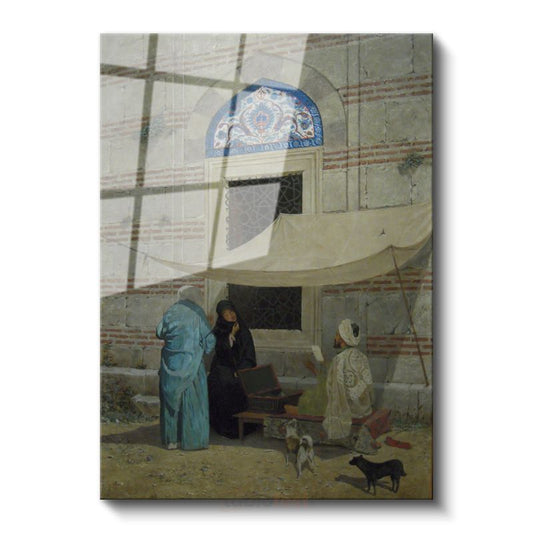 Osmanlı Yaşamı - Cami Önünde Satıcılar Cam Tablo