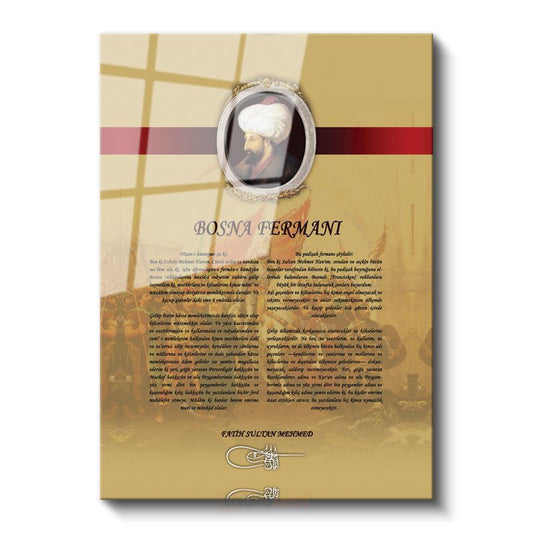 Osmanlı Tarihi - Fatih Sultan Mehmed Bosna Fermanı Cam Tablo