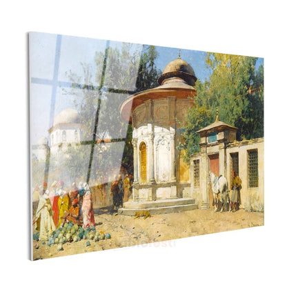 Osmanlı Mimarisi - Tarihi Çeşme ve Cami Manzarası Cam Tablo