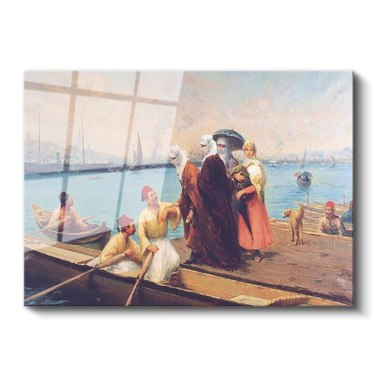 İstanbul Boğazı - Kayıkta Hanımlar Cam Tablo