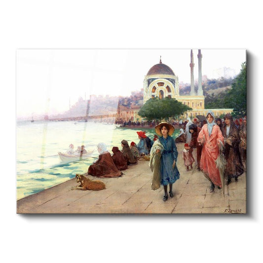Ortaköy Sahili - Gezinti Yapan Hanımlar Cam Tablo