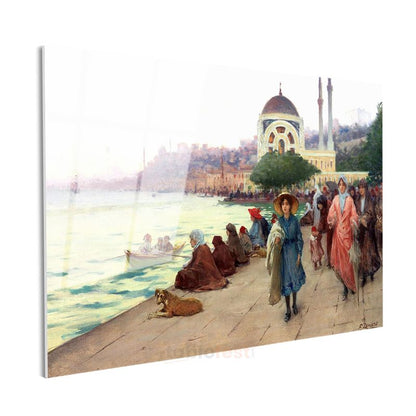 Ortaköy Sahili - Gezinti Yapan Hanımlar Cam Tablo
