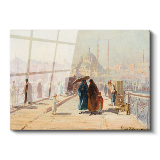 Fausto Zonaro - İstanbul İskelesi Cam Tablo