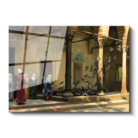 Osman Hamdi Bey - Güvercinli Avlu Cam Tablo