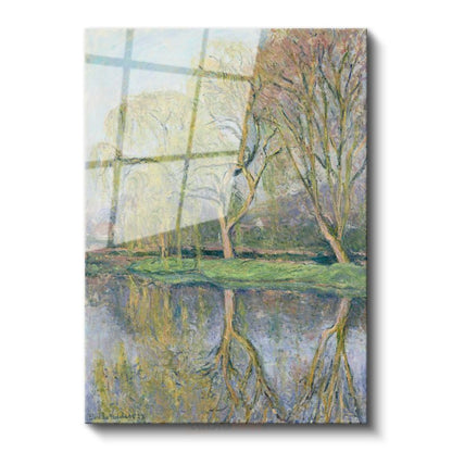 Claude Monet - Bahar Ağaçları ve Göl Cam Tablo