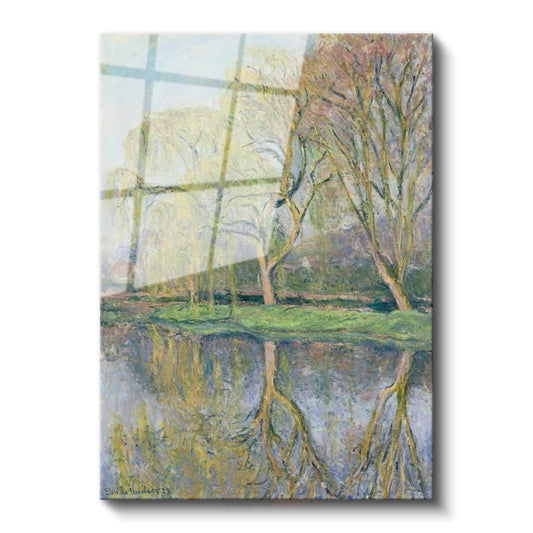 Claude Monet - Bahar Ağaçları ve Göl Cam Tablo