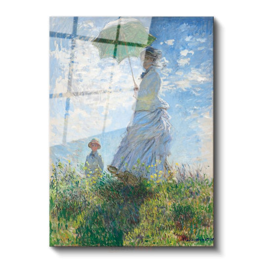 Claude Monet - Şemsiyeli Kadın Cam Tablo