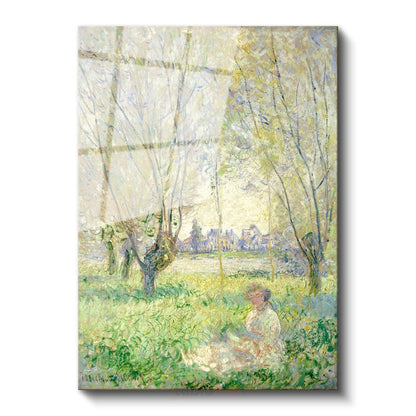 Claude Monet - Söğüt Ağaçları Altında Kadın Cam Tablo