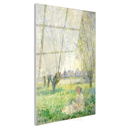 Claude Monet - Söğüt Ağaçları Altında Kadın Cam Tablo