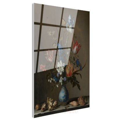 Balthasar van der Ast - Çiçekler ve Deniz Kabukları Cam Tablo