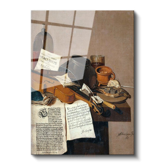 Pieter Claesz - Müzik Aletli Natürmort Cam Tablo