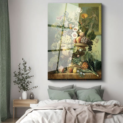 Jan Davidsz de Heem - Meyveler ve Çiçekler Natürmortu Cam Tablo