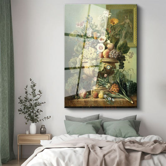 Jan Davidsz de Heem - Meyveler ve Çiçekler Natürmortu Cam Tablo
