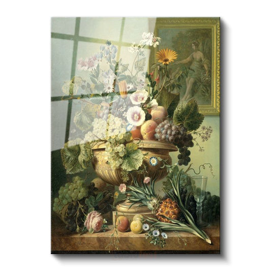 Jan Davidsz de Heem - Meyveler ve Çiçekler Natürmortu Cam Tablo